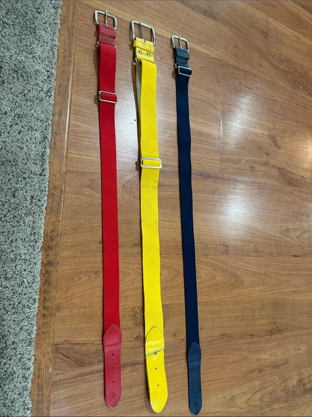 Youth baseball belts. Set of Three Colorful Canvas Belts - Red, Yellow, Navy